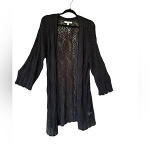 Love Tree Black Open‎ Knit Crochet Boho Cardigan Sweater Women’s Size Large